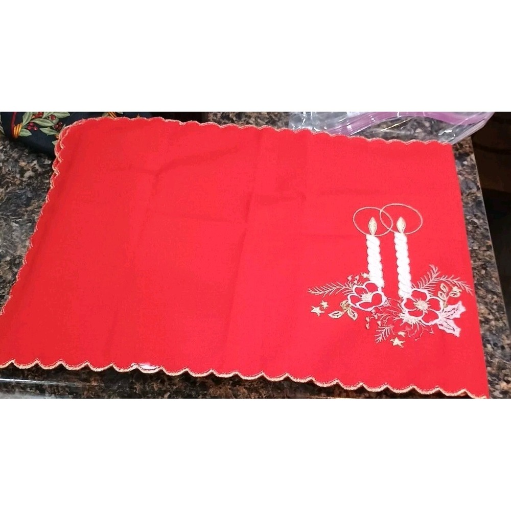 Vintage Pair‎ Of Christmas Placemats Red, Gold Candles